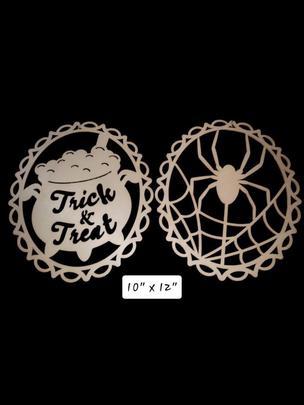 Lot of 2 - Halloween - Unfinished Laser Cut Wood Decor - Spider Web - Cauldron